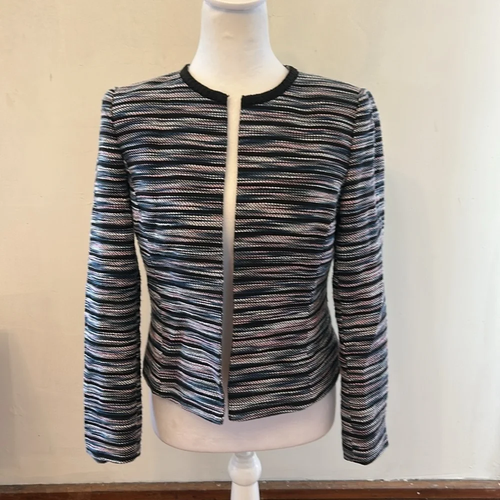 Tahari Black, pink. White  Striped Blazer Size 4P EUC